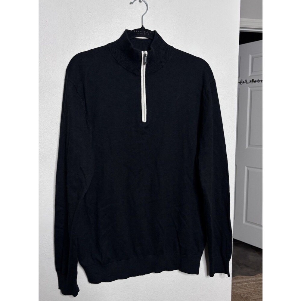Collars and Co Pullover Cotton and Cashmere Quarter Zip Sweater Men L Black
